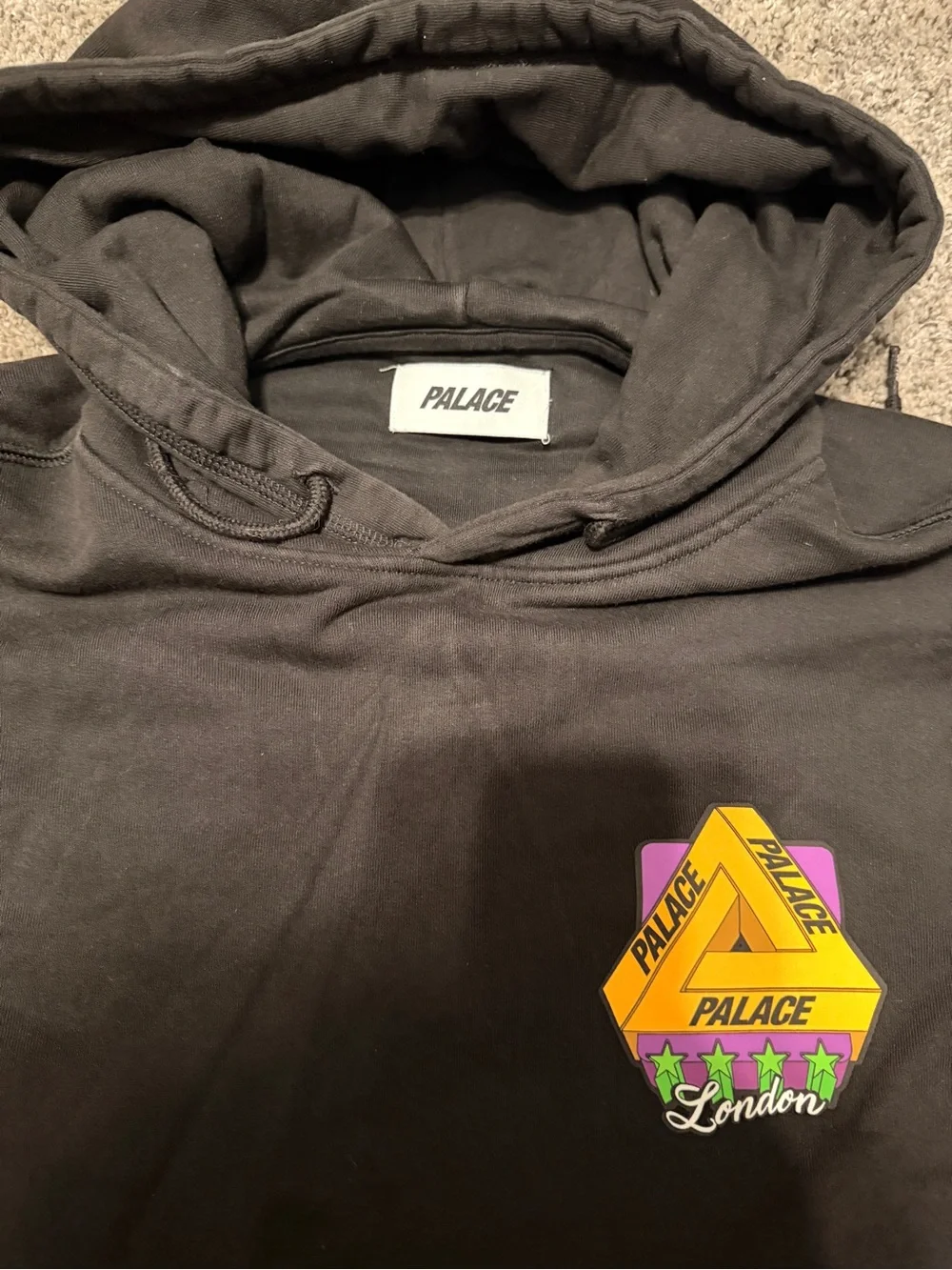 PALACE Black Hoodie with Yellow Star Appliqués